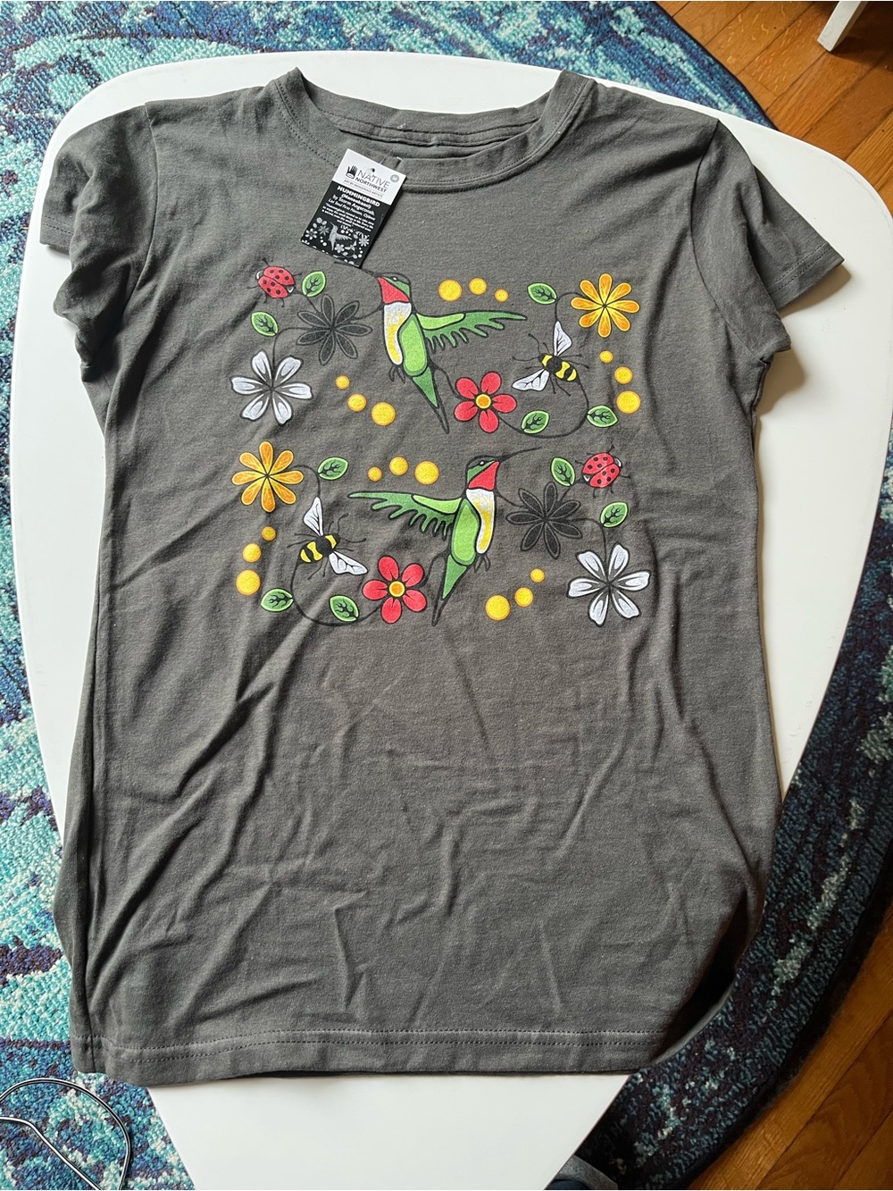 Northwest Gray Tee with Black & White Hummingbird Tag